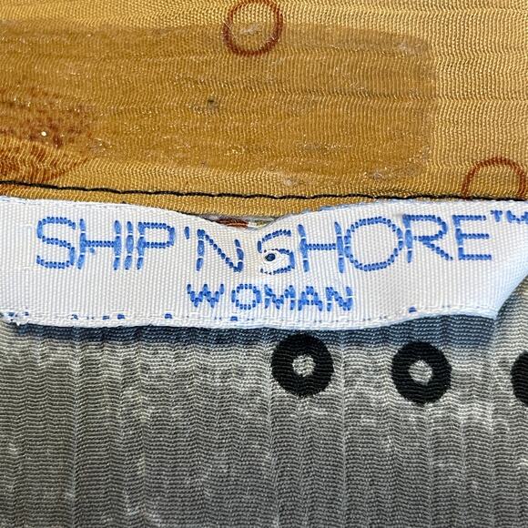 Vintage Ship 'n Shore Gray Brown Graphic India Button Short Sleeve Blouse XL - Picture 7 of 9
